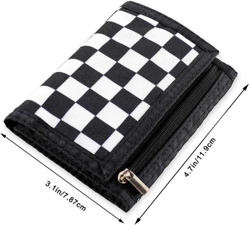 Nitort Wallet,RFID Trifold Canvas Outdoor Sports Wallets for Kid,Lovely and Novelty Wallet with Zipper for Kids- Front Pocket Wallet with Magic Sticker(Black Chequer KW01) - Image 2